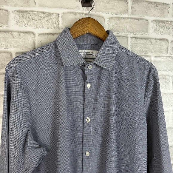 Mizzen + Main Performance Polyester Stretch Micro Houndstooth Shirt Mens LARGE - Picture 1 of 8